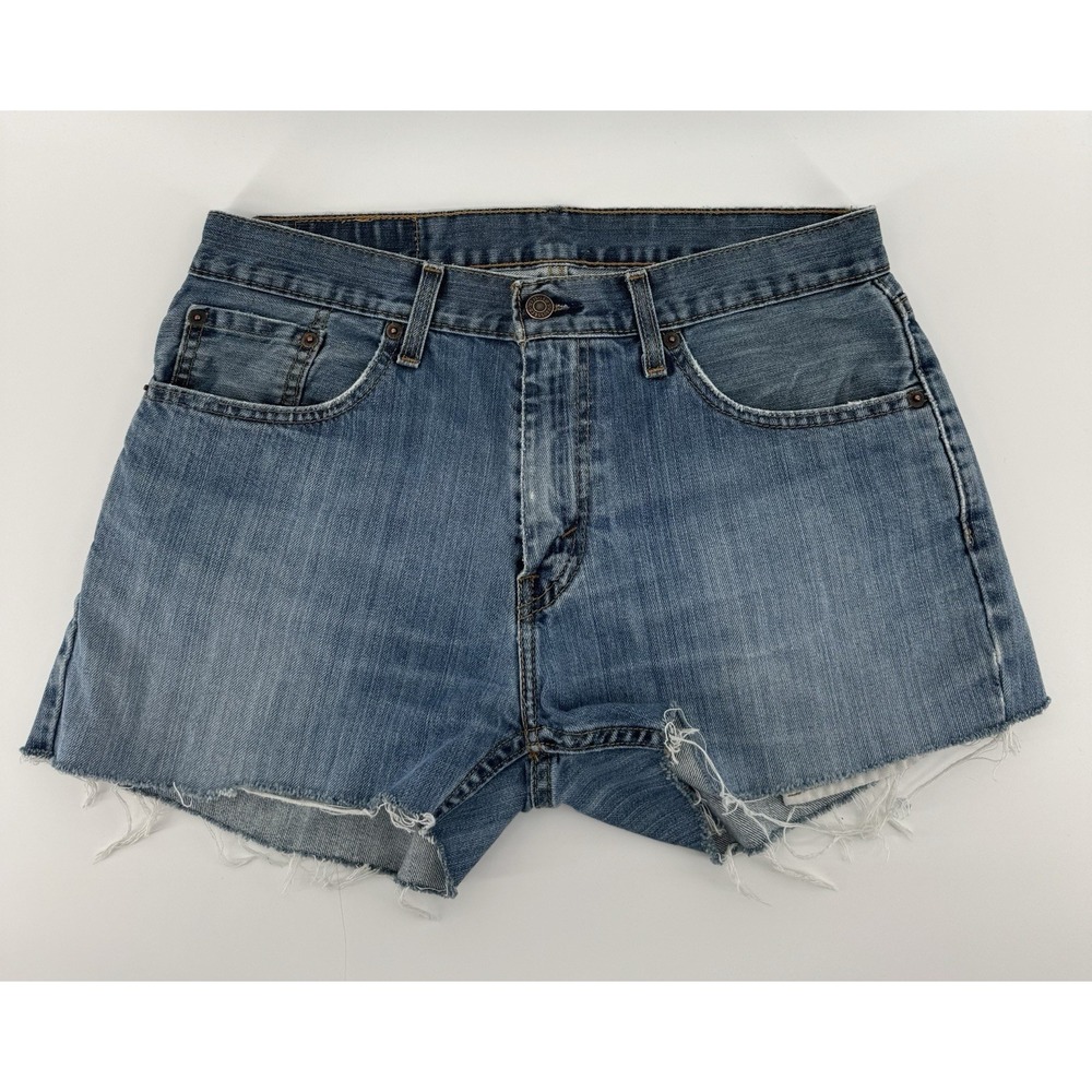Levi's 559 Women's High Rise Cut Off Blue Denim Shorts Distressed Size 30W‎